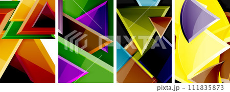 Glossy triangles geometric poster set for wallpaper, business card, cover, poster, banner, brochure, header, website 111835873