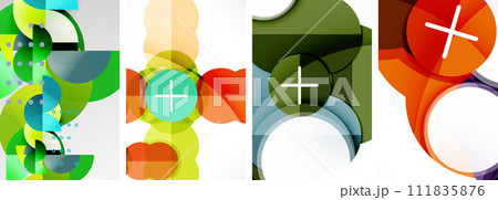 Charming geometric abstract posters. Mesmerizing set of circles, each design a harmonious blend of form and color. Elevate your design with modern, visually striking art 111835876