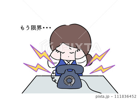 クレーム処理に疲弊する女性会社員のイラスト　鳴り止まない電話 111836452