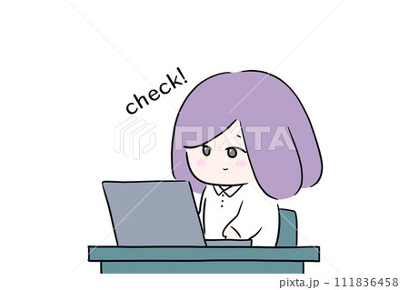 不備がないかチェックをする女性会社員のイラスト 111836458