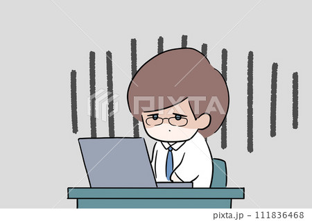 仕事が苦痛で仕方がない男性会社員のイラスト 仕事が苦痛で仕方がない男性会社員のイラスト 111836468