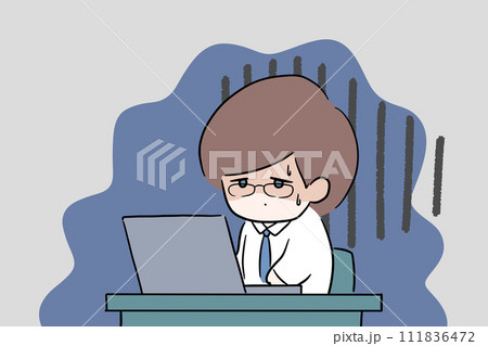 仕事が苦痛で仕方がない男性会社員のイラスト 仕事が苦痛で仕方がない男性会社員のイラスト 111836472