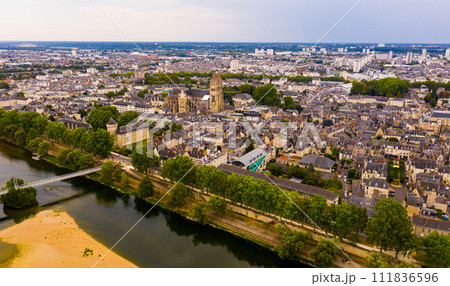 Top view of the city Tours and cathedral of Saint Gatien in France 111836596