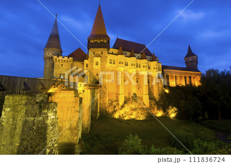 Corvin Castle in night lights, Romania Corvin Castle in night lights, Romania 111836724