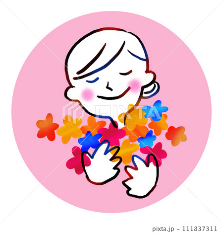 花を抱きしめて微笑む女性のイラスト素材 花を抱きしめて微笑む女性のイラスト素材 111837311