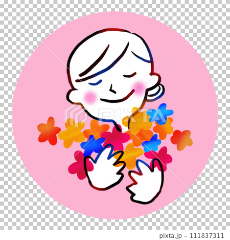 花を抱きしめて微笑む女性のイラスト素材 花を抱きしめて微笑む女性のイラスト素材 111837311