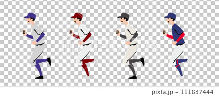 ランニングの練習をする様々なユニフォームの野球部員 111837444