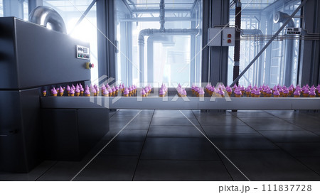 Ice cream production line. Factory. 3d rendering. Ice cream production line. Factory. 3d rendering. 111837728