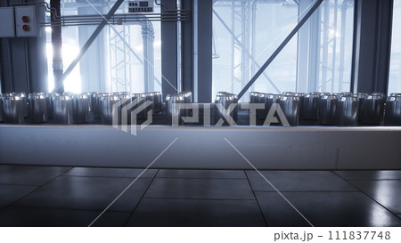 food metallic jar. Factory. Production line. 3d rendering. 111837748