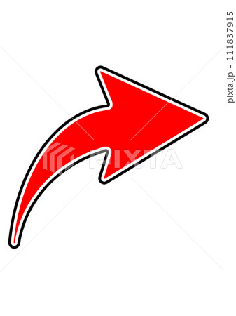 曲がる矢印 白黒縁 赤 曲がる矢印 白黒縁 赤 111837915
