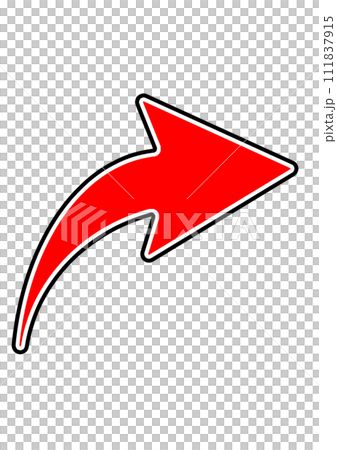 曲がる矢印 白黒縁 赤 曲がる矢印 白黒縁 赤 111837915