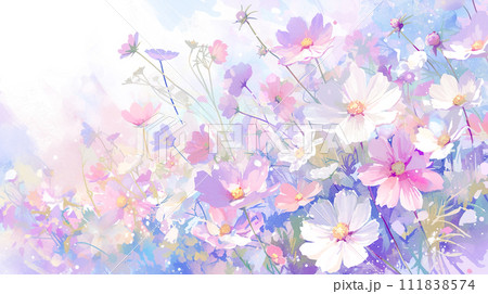 ドリーミーなコスモスの水彩イラスト背景「AI生成画像」 ドリーミーなコスモスの水彩イラスト背景「AI生成画像」 111838574