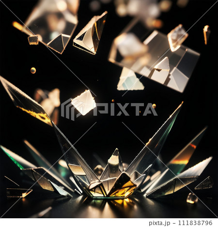 割れたガラス、水晶、ガラスの破片、爆発 割れたガラス、水晶、ガラスの破片、爆発 111838796