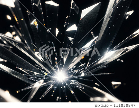 割れたガラス、水晶、ガラスの破片、爆発のイラスト素材 [111838847