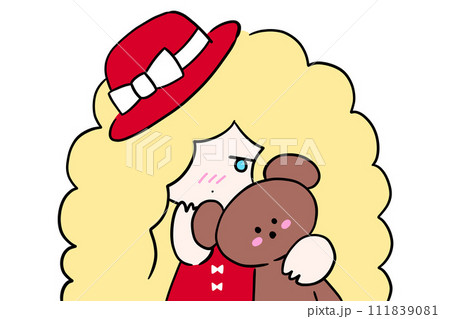 シャイなブロンドヘアの女の子のイラスト 111839081