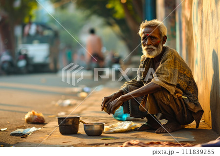AI-generated content. Poor man asks for alms...のイラスト素材 [111839285] - PIXTA