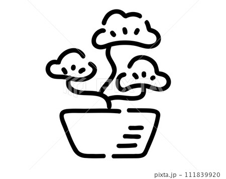 かわいい松の盆栽の観葉植物／手描きイラスト 111839920
