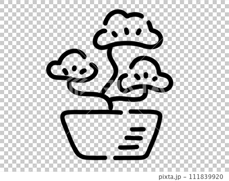 かわいい松の盆栽の観葉植物／手描きイラスト 111839920