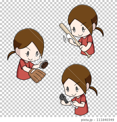 3種照顧棒球器材的女性插圖 111840349