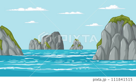 Serene Ocean Cliffs Vector Illustration 111841515