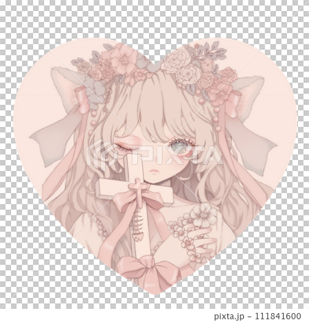 十字架を持つ女の子のイラスト(ハート型) 十字架を持つ女の子のイラスト(ハート型) 111841600