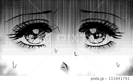 劇画風・不安、寝不足…怯える女性の目元ドアップイラスト 111841791
