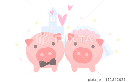 ブタの貯金箱の結婚式のイラスト 111842021