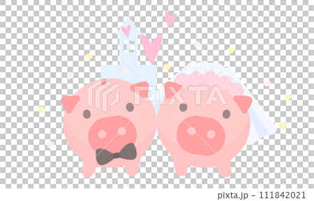 ブタの貯金箱の結婚式のイラスト 111842021