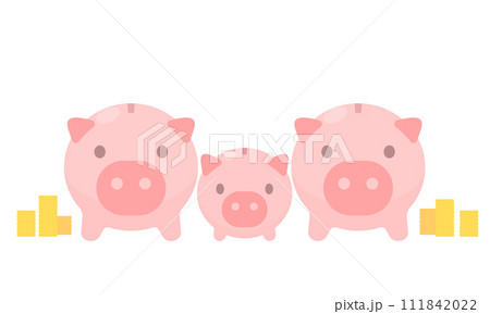 ブタの貯金箱の親子のイラスト 111842022