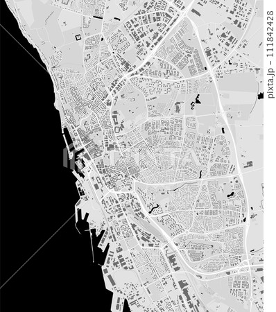 Helsingborg map, Sweden. Grayscale city map, vector streetmap. Helsingborg map, Sweden. Grayscale city map, vector streetmap. 111842428