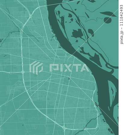 Green Rosario map, Argentina, detailed municipality map, skyline panorama. Decorative graphic tourist map of Rosario territory. Vector illustration. 111842493