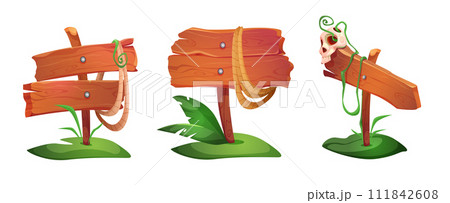 Set of wooden signboards on white background 111842608