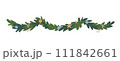 Evergreen garland with leaves and ornaments  111842661