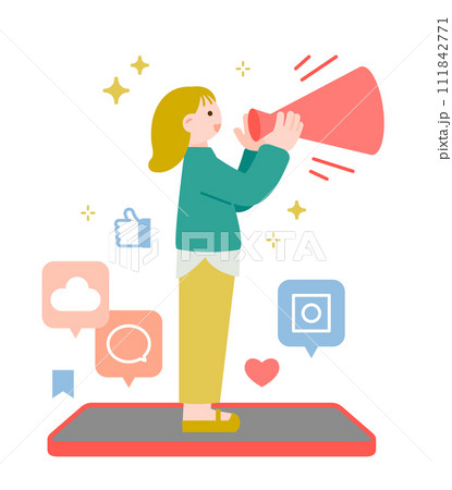 SNSで拡散させるインフルエンサーのイラスト素材 SNSで拡散させるインフルエンサーのイラスト素材 111842771