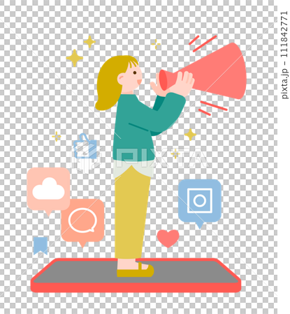 SNSで拡散させるインフルエンサーのイラスト素材 SNSで拡散させるインフルエンサーのイラスト素材 111842771