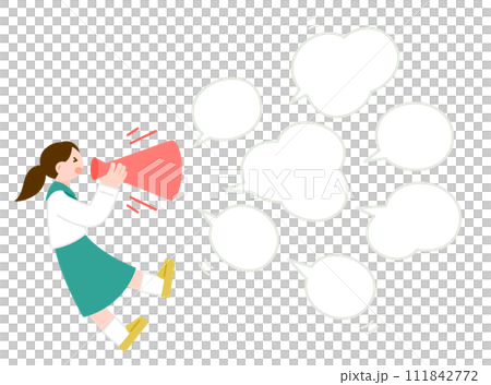 Illustration material of a female student holding a megaphone and expressing her opinion Illustration material of a female student holding a megaphone and expressing her opinion 111842772