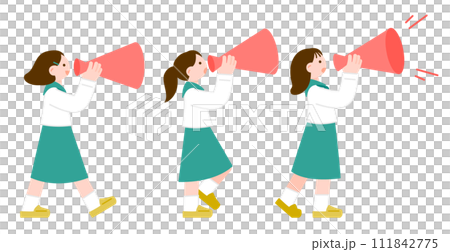 Illustration material of students cheering with a megaphone Illustration material of students cheering with a megaphone 111842775