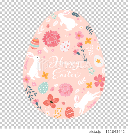 Easter vector illustration background with flowers and bunny design 111843442