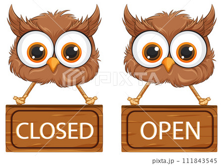 Owl Signboards Indicating Open and Closed 111843545