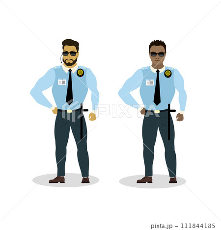 Two men in the form of guards or security,isolated on white background, 111844185