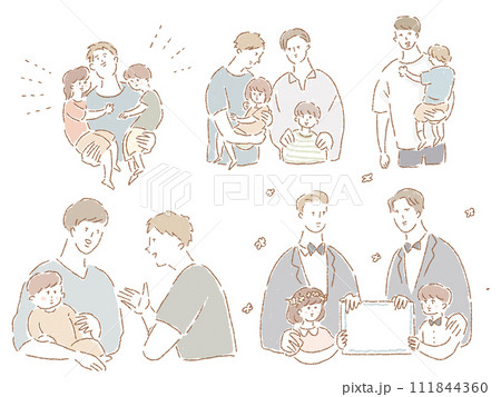 二人の男性、ゲイカップルの結婚式、子供との生活 二人の男性、ゲイカップルの結婚式、子供との生活 111844360