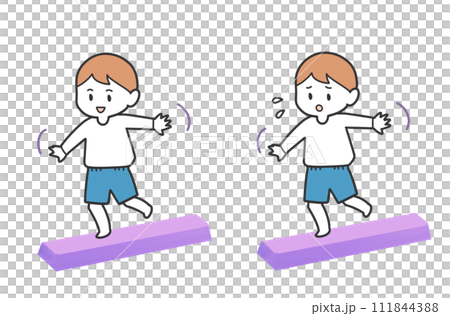 boy walking on balance beam boy walking on balance beam 111844388