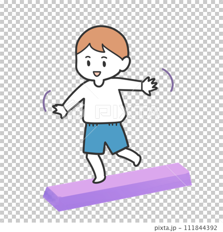 boy walking on balance beam boy walking on balance beam 111844392