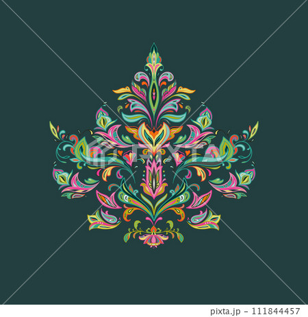 Vector oriental motif on green background. Beautiful paisley ornament. 111844457