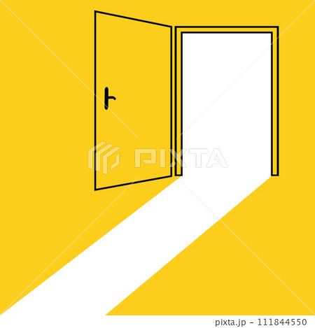 Open door,yellow background,cartoon 111844550