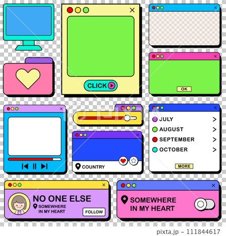 NeoBrutalism retro simply UI tab window elements collection design vector illustration NeoBrutalism retro simply UI tab window elements collection design vector illustration 111844617