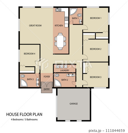 House floor plan with furniture and garage House floor plan with furniture and garage 111844659