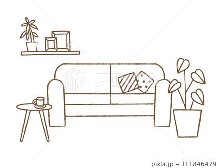 ソファーとテーブルと観葉植物がある風景_色 ソファーとテーブルと観葉植物がある風景_色 111846479