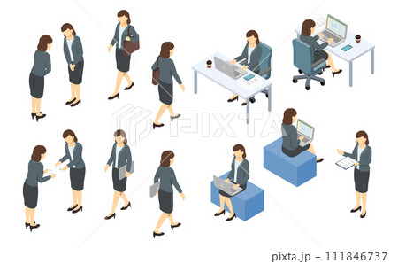 アイソメトリックイラスト:スーツ女性長袖2 111846737