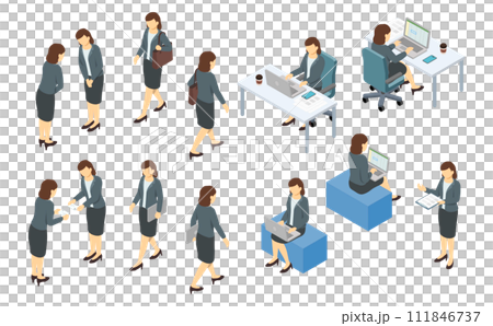 アイソメトリックイラスト:スーツ女性長袖2 111846737